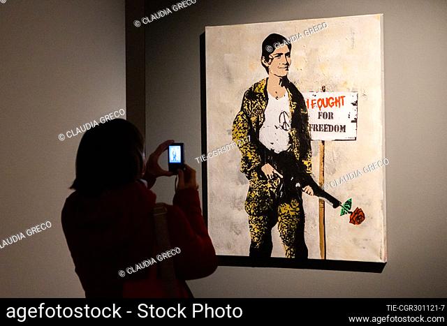 Exhibition of the street art by TvBoy at Mudec Museum in Milan , ITALY-30-11-2021