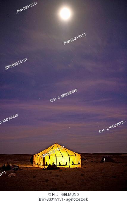illuminated house tent at full moon in Sahara, Morocco, Souss-Massa-Dara?