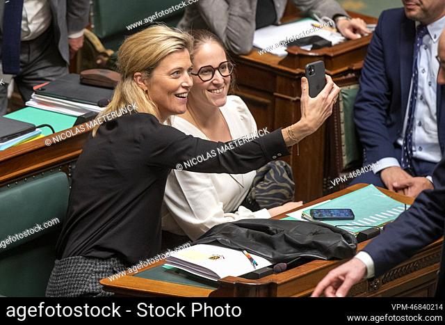Interior Minister Annelies Verlinden and State Secretary for Asylum and Migration policy Nicole de Moor pictured during a plenary session of the Chamber at the...