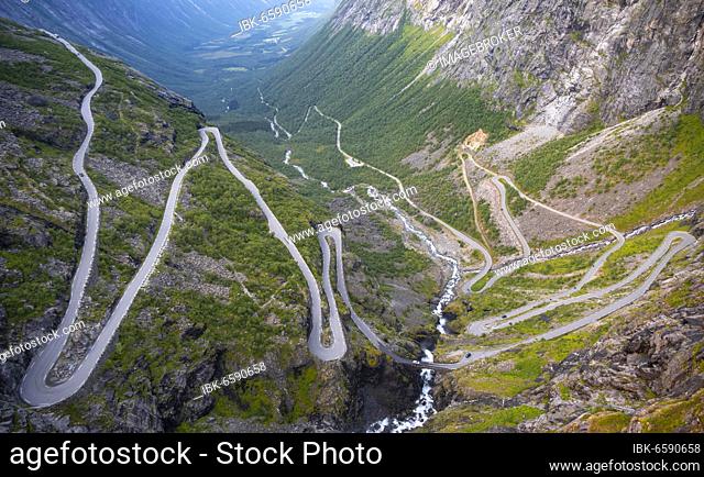 Hairpin bends, mountain road Trollstigen, near Åndalsnes, Møre og Romsdal, Vestland, Norway, Europe