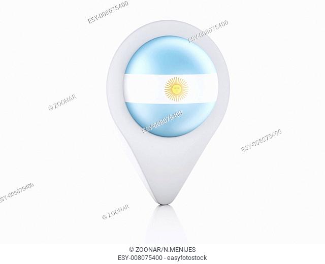 3d Map pointer Argentina flag icon on white backgr
