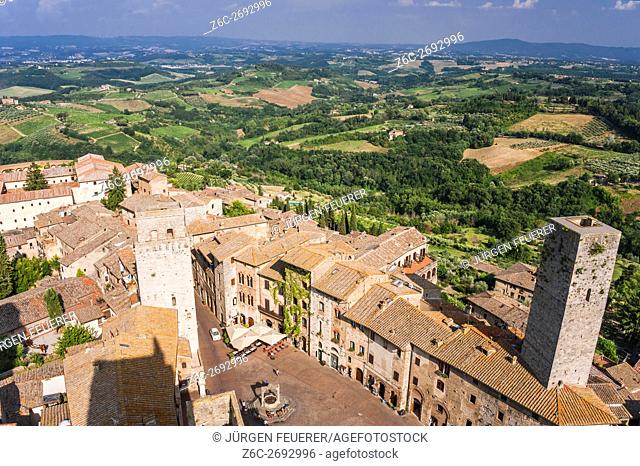 Town of San Gimignano and landscape, panorama, Tuscany, Italy