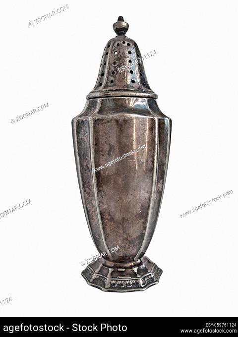 vintage silver perfume dispenser isolated over white background