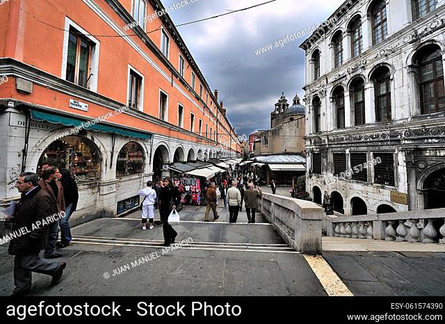 Rialto Bridge in the city of Venice, Italy
