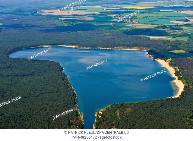 Aerial view of the Helensee lake near Frankfurt (Oder), Germany, 29 April 2014. The Helenesee lake along with the Katja-See lake (not pictured) originated from...