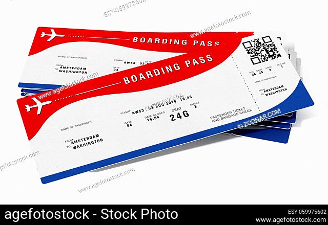 Boarding pass with fictitious numbers and names. 3D illustration