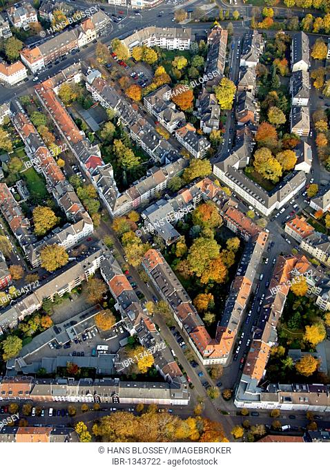 Aerial view, block perimeter development, Ruettenscheid, Essen, Ruhr Area, North Rhine-Westphalia, Germany, Europe