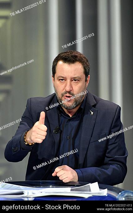 Matteo Salvini leader of Lega party attends at the tv show Porta a porta , Rome, ITALY-11-02-2021