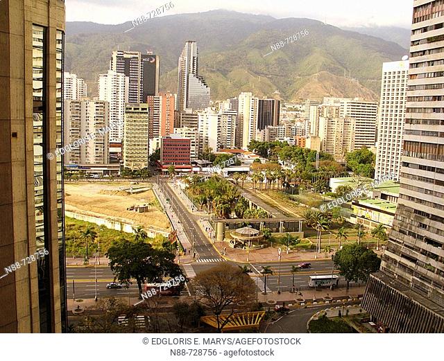 Caracas and El Avila as seen from Parque Central, Caracas. Venezuela