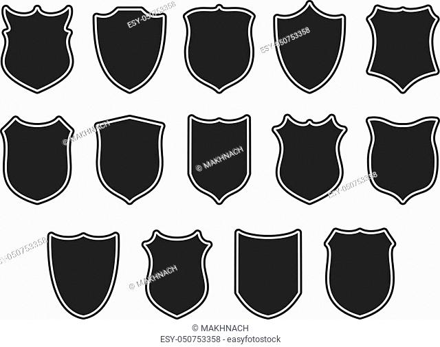 Set of shields isolated on white. Shields silhouettes. Vector illustration