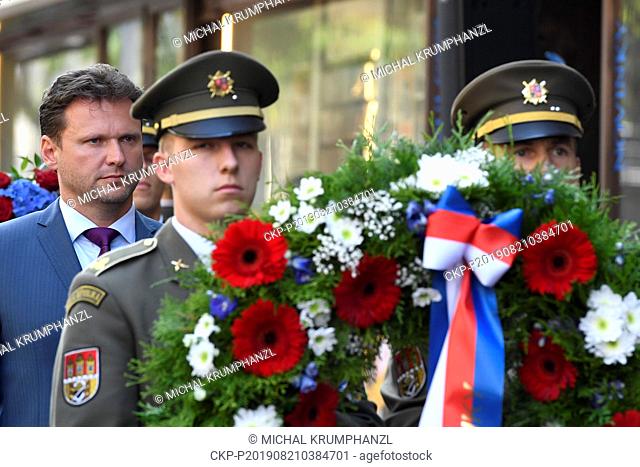 Czech lower house head Radek Vondracek attends an act of reverence to honour the memory of people killed in August 1968 in defense of the Czech radio building