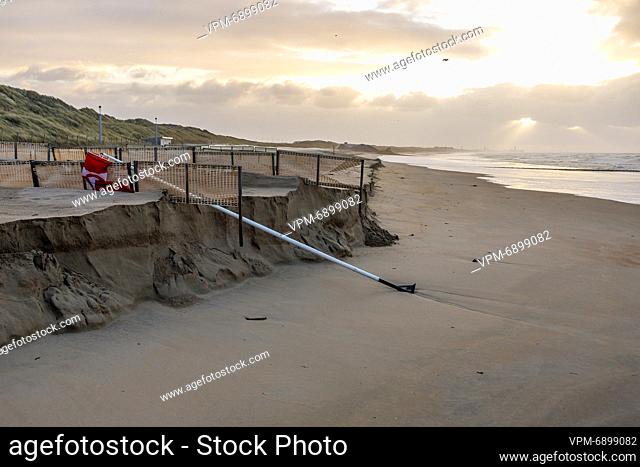 Illustration shows sandcliffs and damage at Belgian coast in Wenduine, after heavy winds with stoarm Corrie passing in Belgium, Monday 31 January 2022