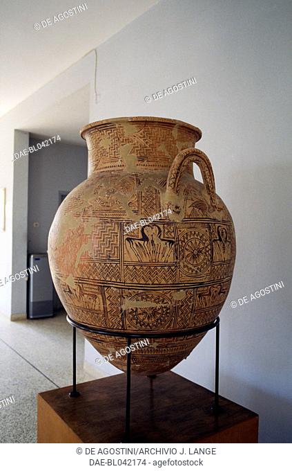 Ancient jar with Geometric style decorations, 8th century BC, Greek civilisation.  Argos, Museum (Archaeological Museum)