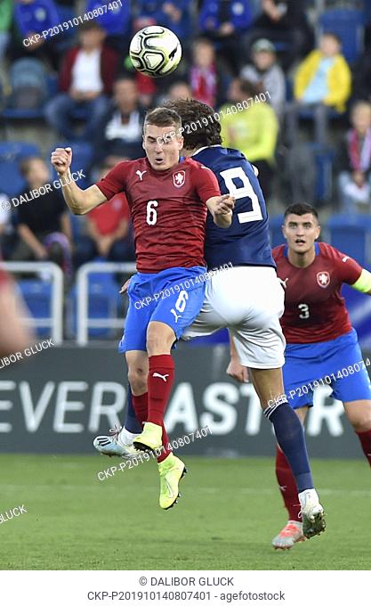 From left Czech MICHAL SADILEK, FRASER HORNBY of Scotland in action during the under-21 Euro football 4th group qualifier Czech Republic vs Scotland in Uherske...