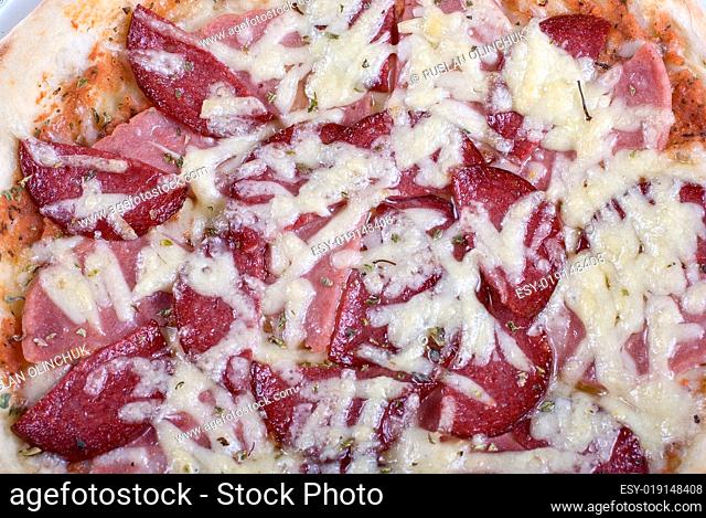 Salami pizza closeup