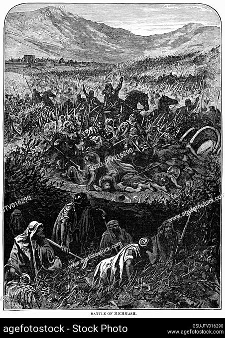 Battle of Michmash, Illustration, Ridpath's History of the World, Volume I, by John Clark Ridpath, LL. D., Merrill & Baker Publishers, New York, 1894