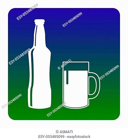 Beer bottle sign. Vector. White icon at green-blue gradient square with rounded corners on white background. Isolated
