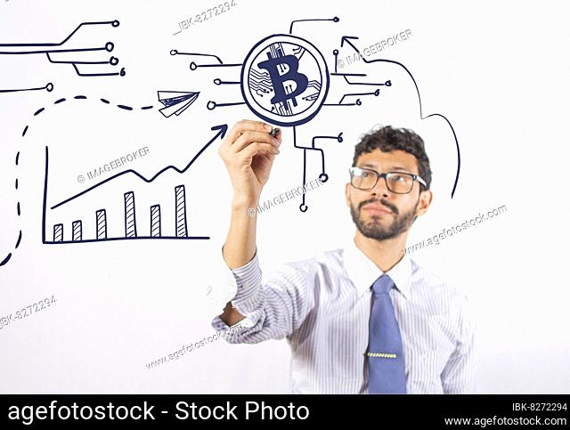 Business man drawing finance, Executive hand drawing finance concepts, Man hand drawing finance, Finance strategies concept