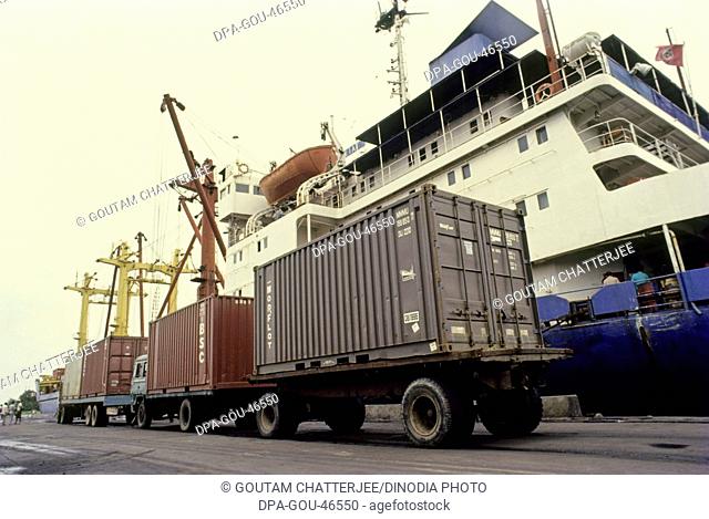 Shipping , Containers loading at haldia Port , west bengal , india