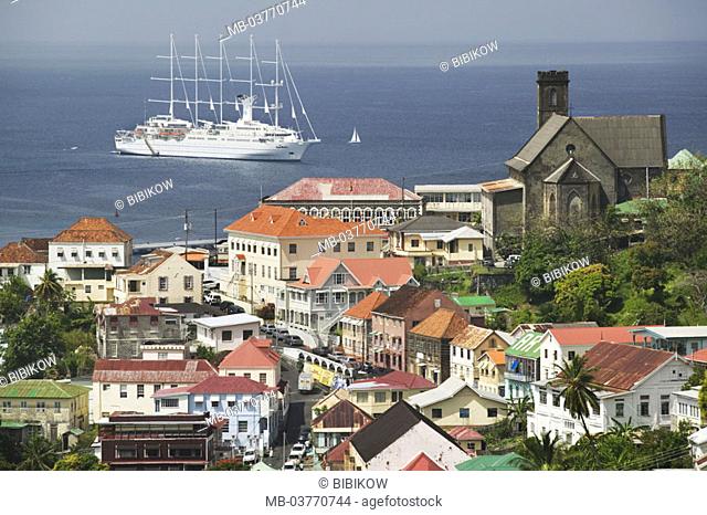 Grenada, St. George's, view at the city,  Harbor, ship,  Caribbean, West Indian islands, little one Antilles, islands over the wind, island, island capital