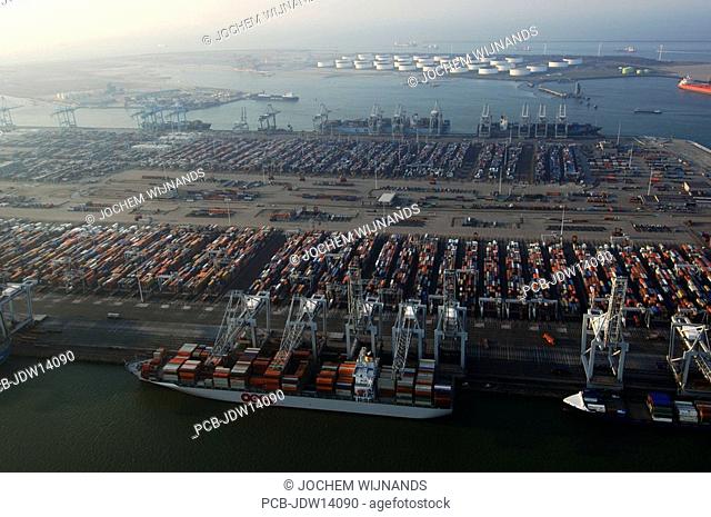 Port of Rotterdam, Maasvlakte, aerial view of the ECT cargo container terminal