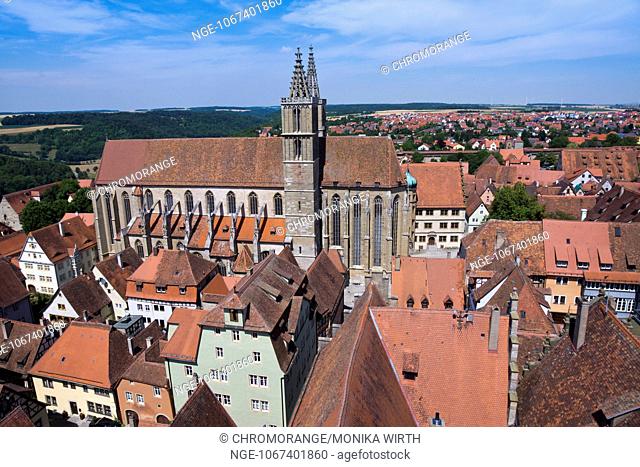 View from town hall tower, Rothenburg ob der Tauber with the St. Jakob s Church, district Ansbach, Franconia, Bavaria, Germany, Europe
