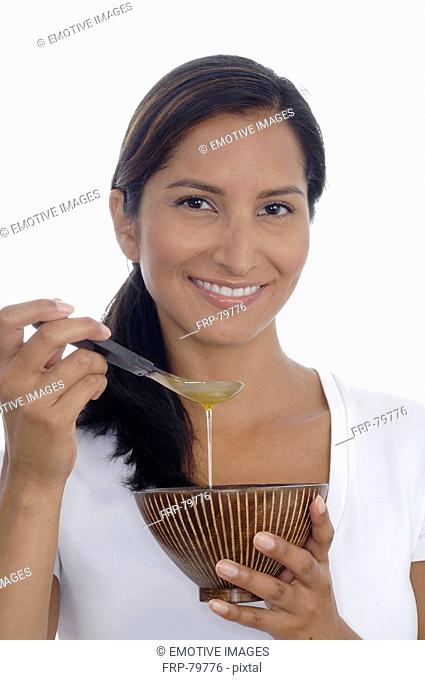Woman with massage oil