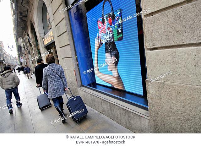 Advertising of clothing store, Carrer Ferran street, Barcelona, Catalonia, Spain