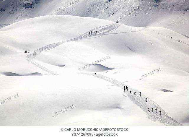 Ski mountaineering at Pale di San Martino, Dolomites, eastern Alps, Trentino Alto Adige, Italy
