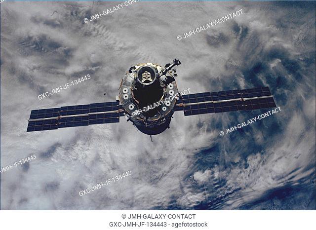 The International Space Station (ISS) is seen from the Space Shuttle Discovery shortly after the two spacecraft began their relative separation