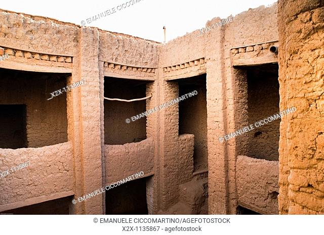 Upper level, traditional mud brick building, Figuig, province of Figuig, Oriental Region, Morocco