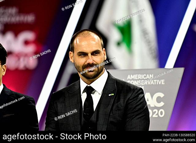 Eduardo Bolsonaro, Chamber of Deputies, Brazil and son of President Jair Bolsonaro of Brazil, speaks at the Conservative Political Action Conference (CPAC) at...