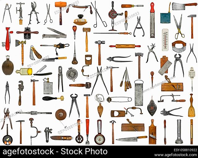 vintage tools and utensils collage background