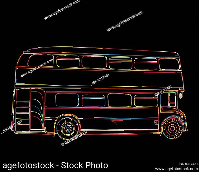 London Bus vetor sketch in colors over black