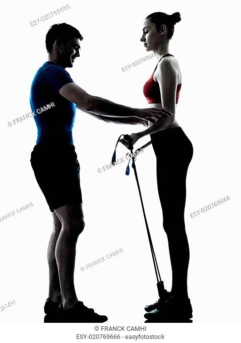 coach man woman exercising gymstick