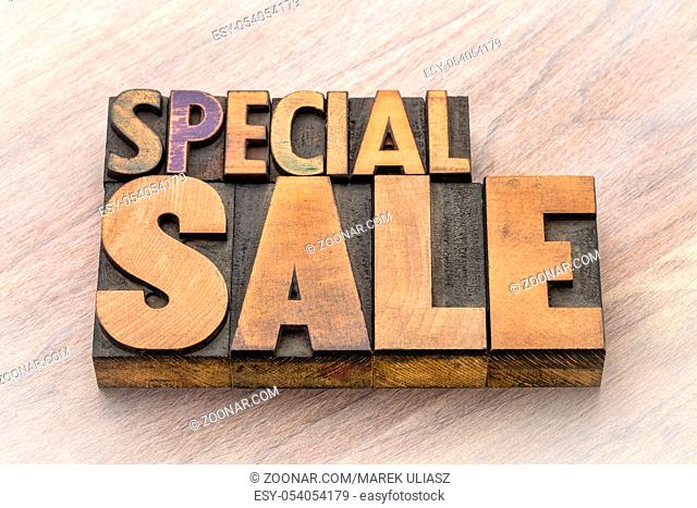 special sale word abstract in vintage letterpress wood type