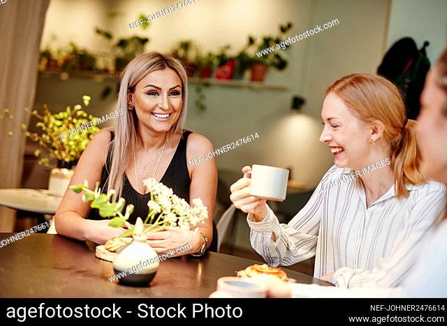 Female friends talking in cafe