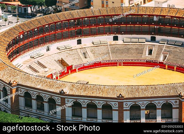 Malaga, Spain. Plaza de Toros de Ronda - bullring. La Malagueta is the bullring. Close Up