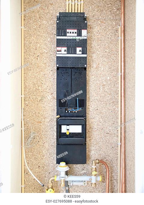 meter fuse box in a house under construction