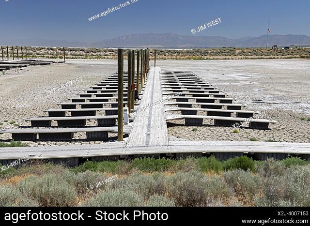 Salt Lake City, Utah - The marina at Antelope Island State Park. The lake's water level has fallen to a historic low