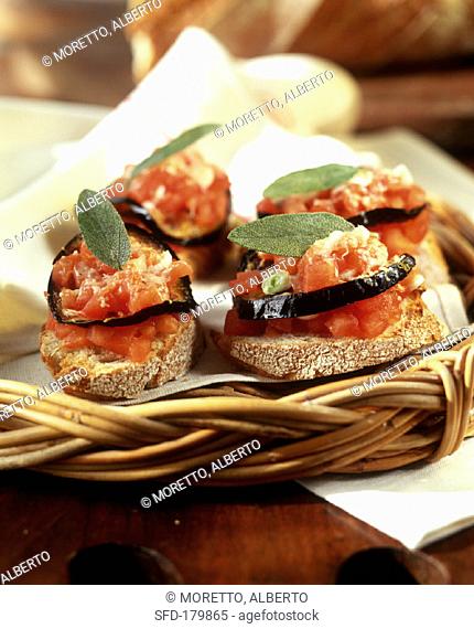 Crostini with aubergines and tomatoes