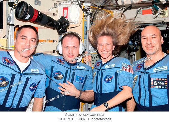 NASA astronaut Chris Cassidy (left), Russian cosmonaut Alexander Misurkin, NASA astronaut Karen Nyberg and European Space Agency astronaut Luca Parmitano...