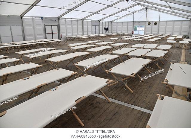 Empty bunk beds in a tent at the Frankfurt-Hahn Airport in Lautzenhausen,  Germany, 17 August 2015. 198 refugees are currently housed at this branch of the...
