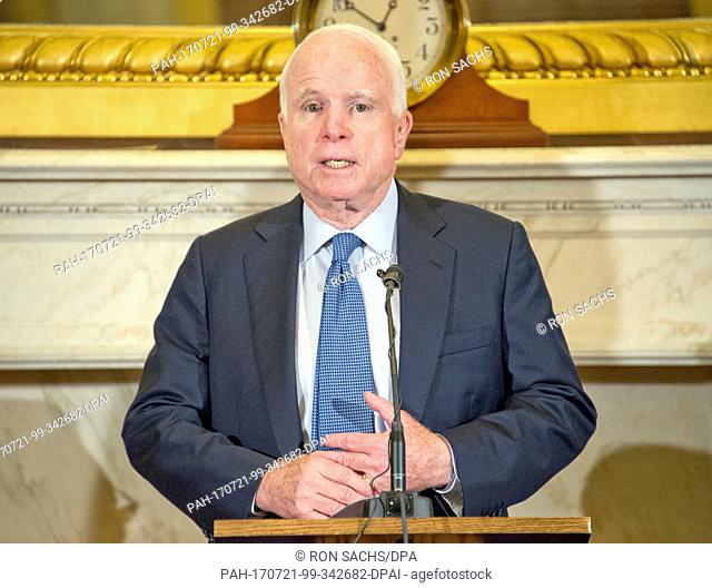 United States Senator John McCain (Republican of Arizona) makes remarks at a press conference to discuss the observational study on the brain health of active...