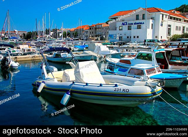 Korcula town marina, Croatia. Korcula is a historic fortified town on the protected east coast of the island of Korcula