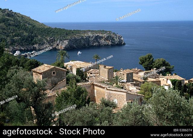 View over the artists' village of Lluc Alcari, west coast of Majorca, Balearic Islands, Spain, Europe