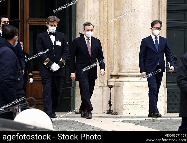Chamber of Deputies: The Prime Minister, Mario Draghi leaves the Chamber of Deputies after having delivered the text of the programmatic statements