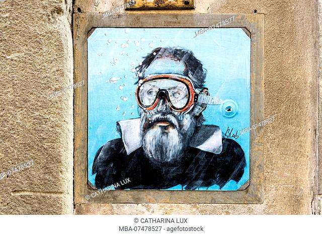 Florence, street art, paste-up, blub, diving mask