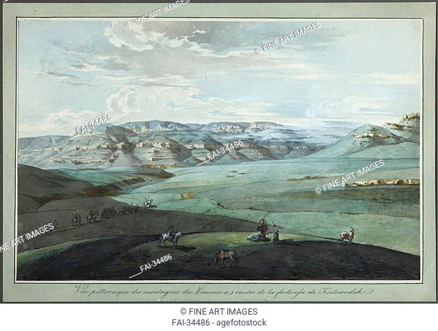 View of Caucasian Mineral Waters and the Kislovodsk Fortress by Korneev (Karneev), Yemelyan Mikhaylovich (ca 1780-after 1839)/Pen, brush, watercolour