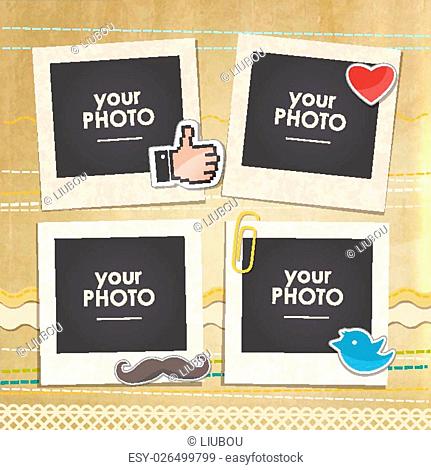 Vintage hipster retro style. Decorative vector template frame. These photo frame can be use for kids picture or memories. Scrapbook design concept